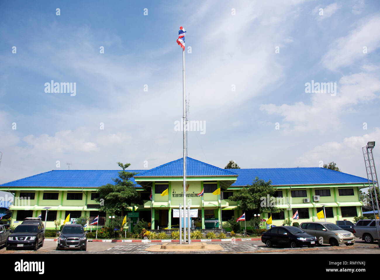 Buildind of Bangbuathong District Office Station for thai and foreign people visit and use service at Bangbuathong city on December 7, 2018 in Nonthab Stock Photo