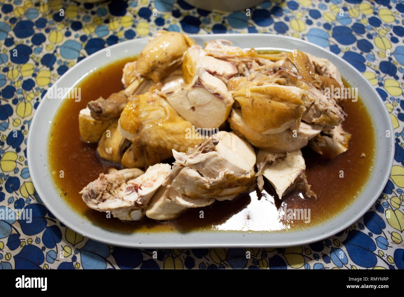 Homemade Food Thai Style Boiled Chicken With Stewed Sweet Gravy Or Brown Sauce Frogs In Dish On Table At Thailand Stock Photo Alamy