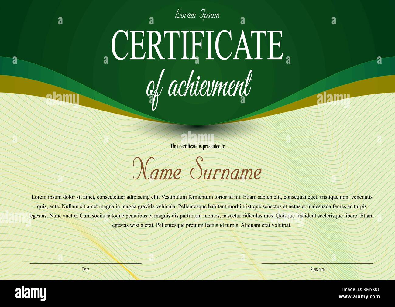 Vector Certificate Diploma Template With Luxury Ribbon In Green