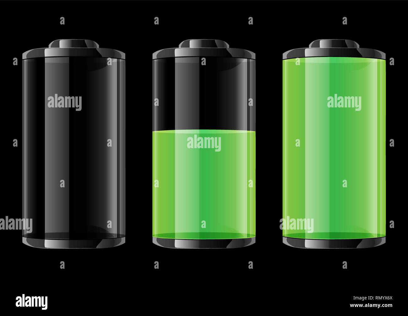 Green battery vector illustration on black background Stock Vector
