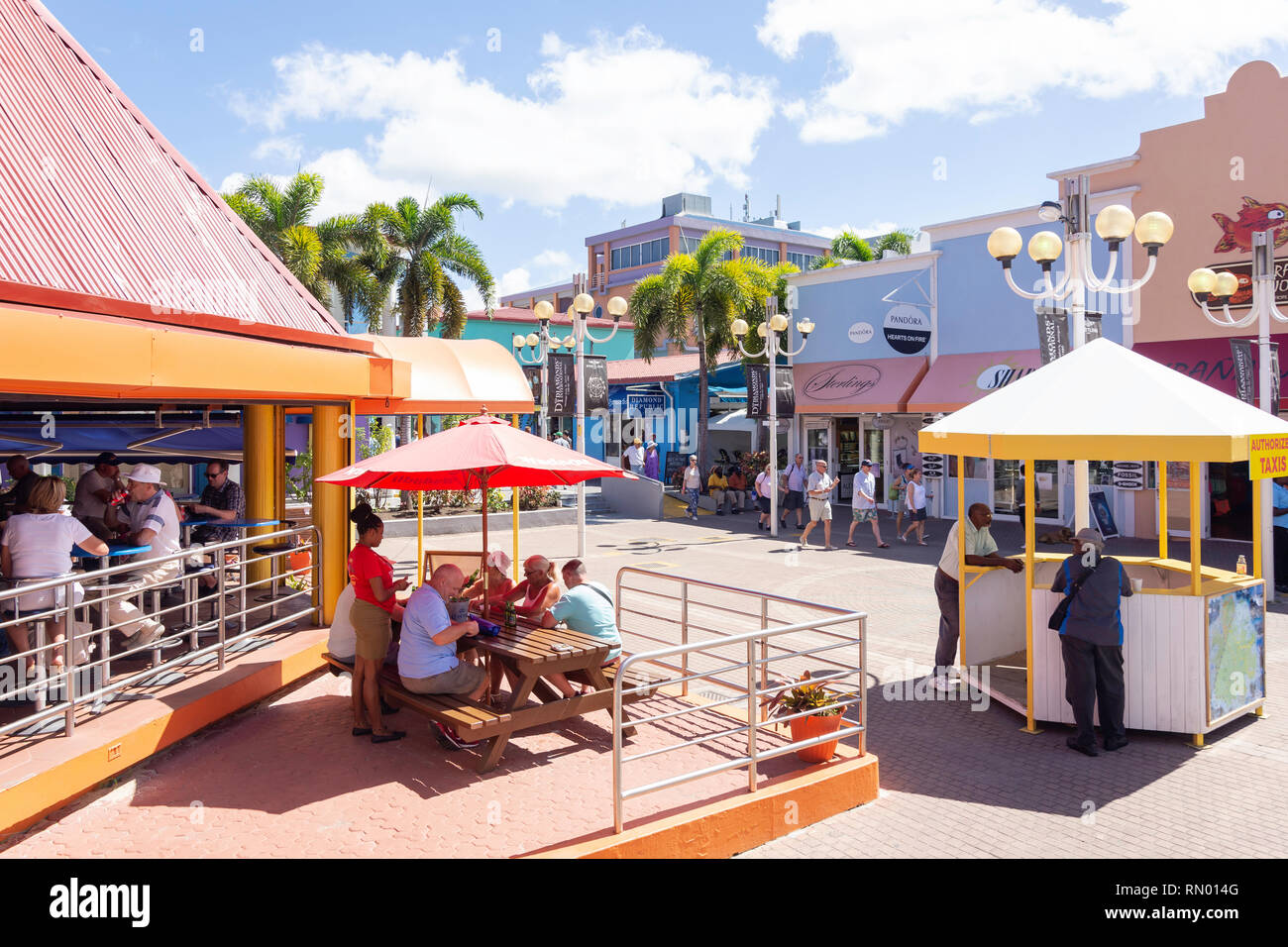 Heritage Quay open-air shopping centre, St John’s, Antigua, Antigua and Barbuda, Lesser Antilles, Caribbean Stock Photo