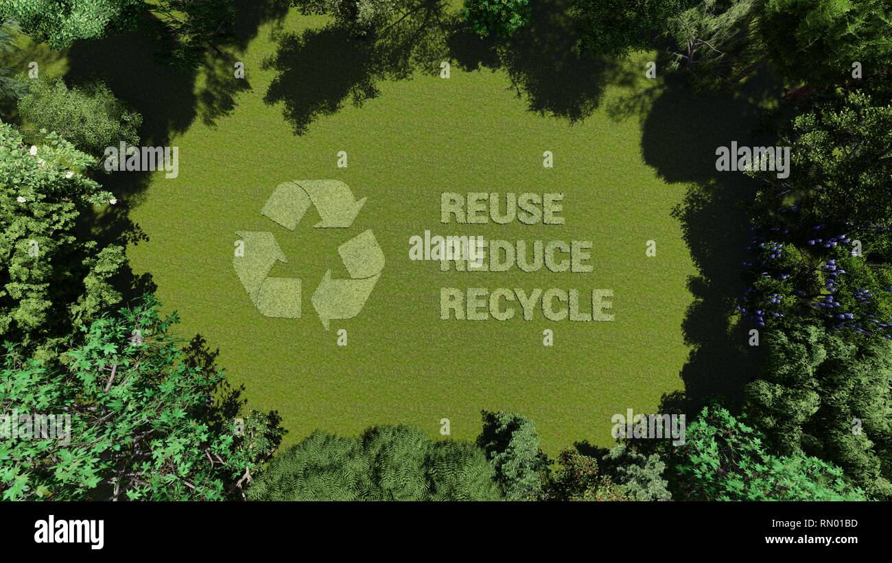 Recycle, reduce, reuse logo made of leaves and trees around them, 3D ...