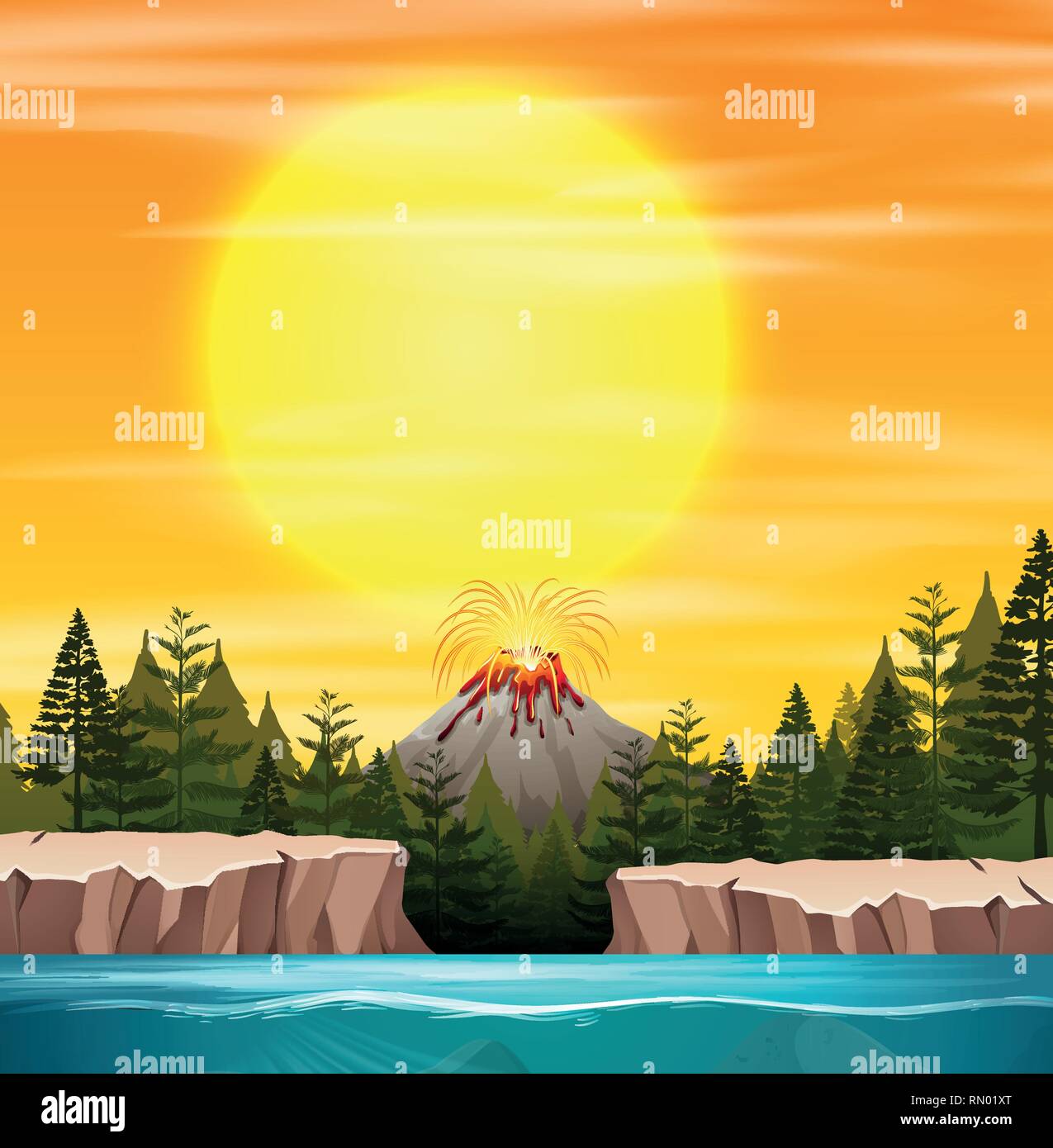 A nature sunset scene illustration Stock Vector Image & Art - Alamy