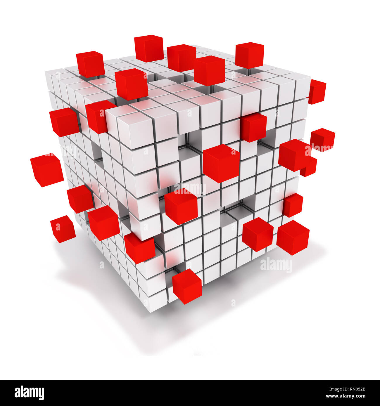 Dice pile and leaving single red cubes Stock Photo