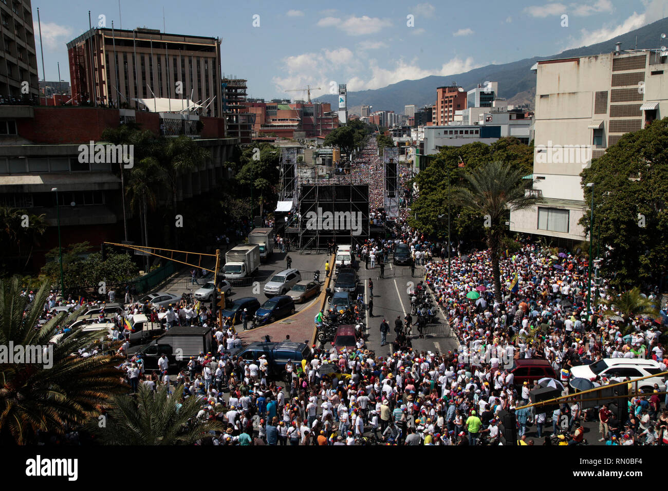 Caracas, Venezuela. 02nd Feb, 2019. Hundreds protest to denounce the 'illegitimacy' of Nicolas Maduro's Government, in Caracas, Venezuela. President o Stock Photo