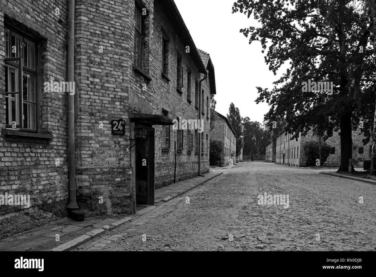 Building Block 24a in the Auschwitz concentration camp in Poland Stock Photo