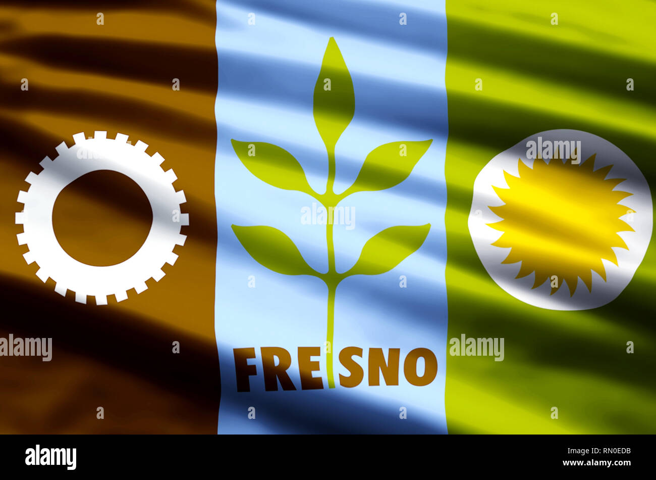 Fresno California stylish waving and closeup flag illustration. Perfect