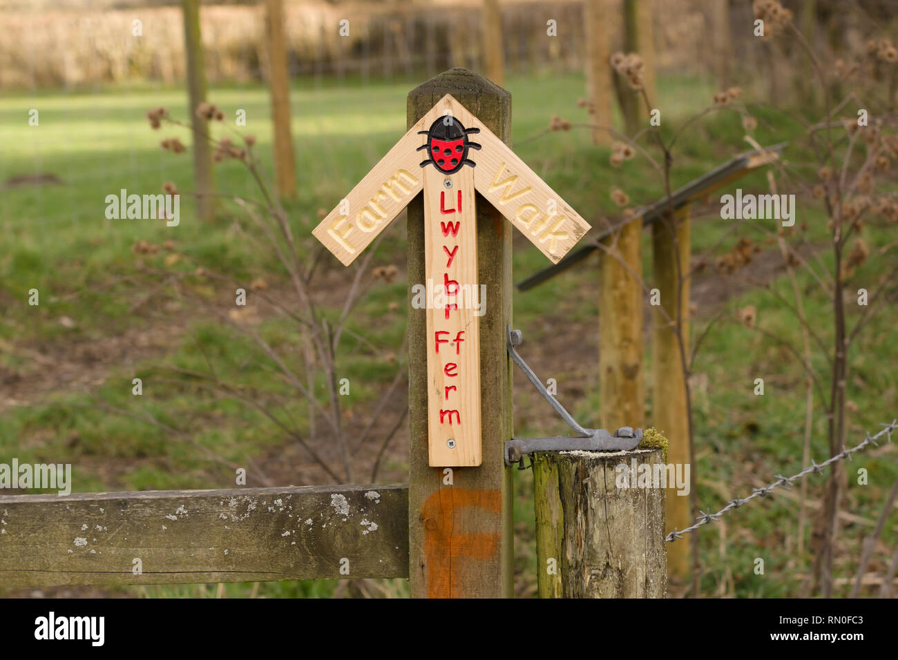 Farm walk sign at the Rhug Estate in Corwen North Wales the estate and