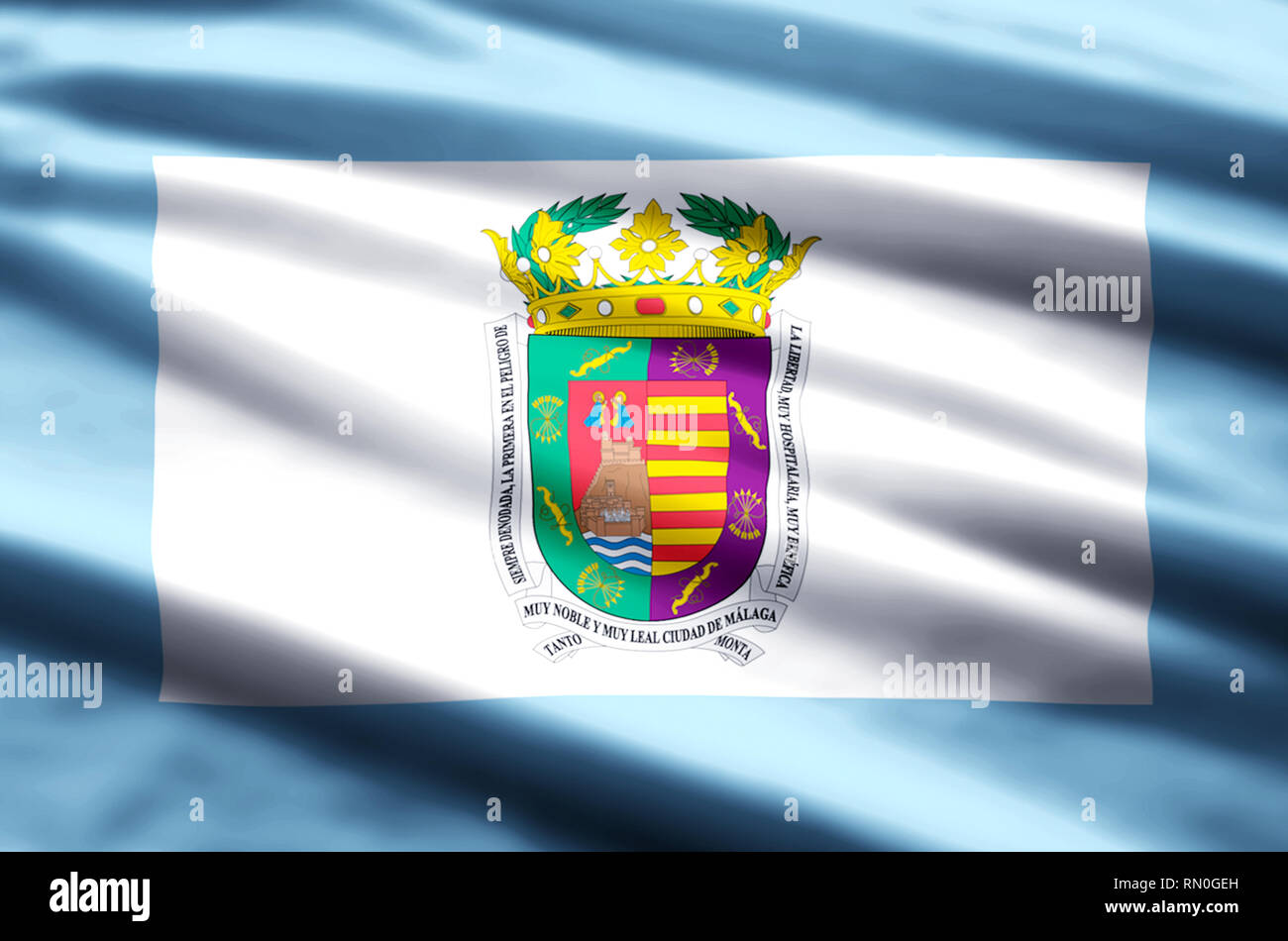 Malaga stylish waving and closeup flag illustration. Perfect for ...