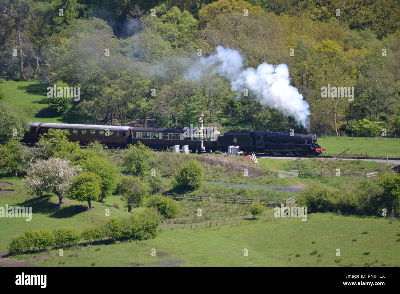 Esk Valley - Steam Train on North York Moors Railway. Yorkshire England Stock Photo