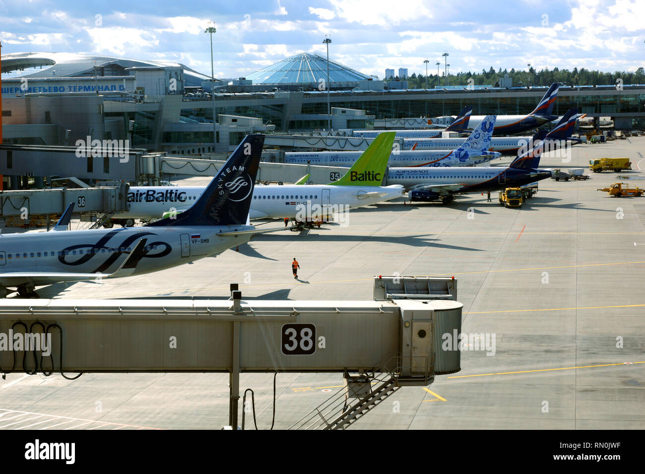 Sheremetyevo International Airport (IATA: SVO, ICAO: UUEE) is an international airport located in Khimki, Moscow Oblast, Russia. September 18, 2018 Stock Photo