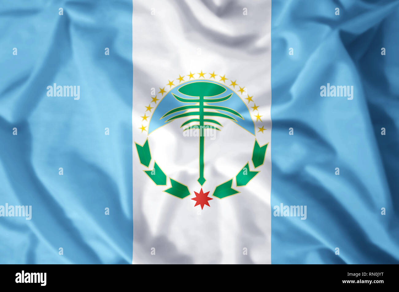 Neuquen stylish waving and closeup flag illustration. Perfect for background or texture purposes. Stock Photo