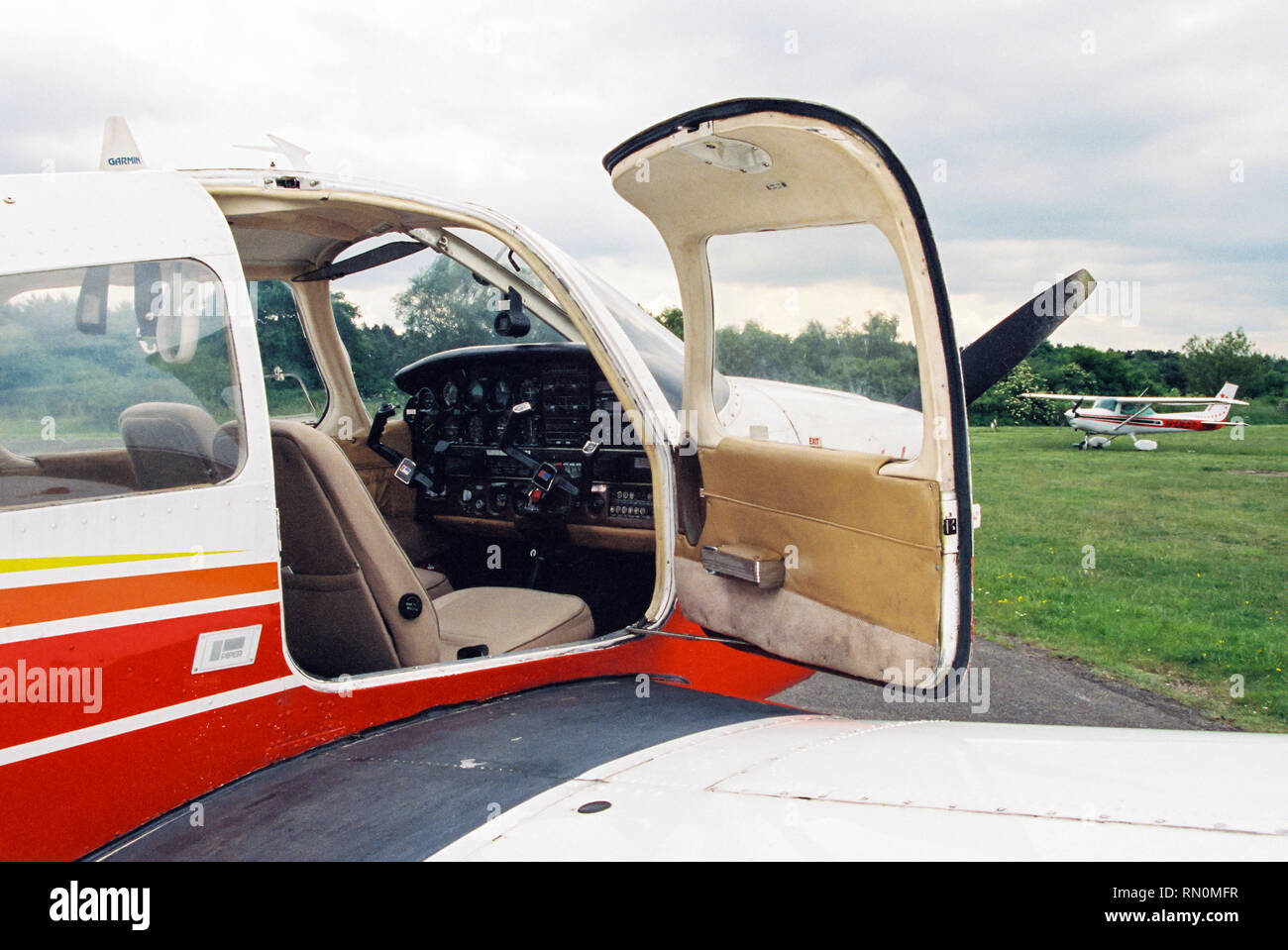 Small trainer propeller aircraft, Blackbushe airport, Camberley, Surrey