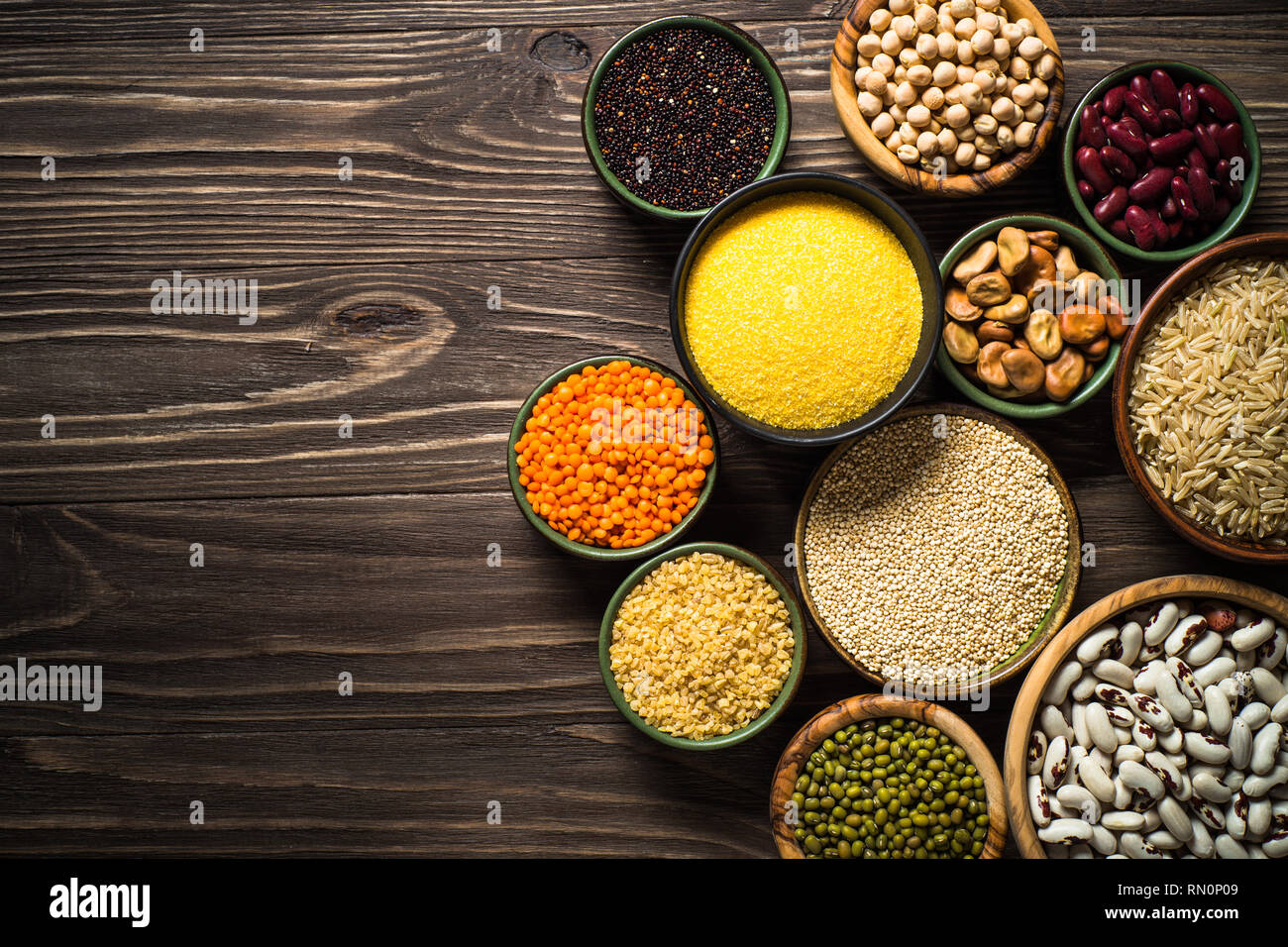 Grains, Legumes, and beans assortment top view Stock Photo Alamy