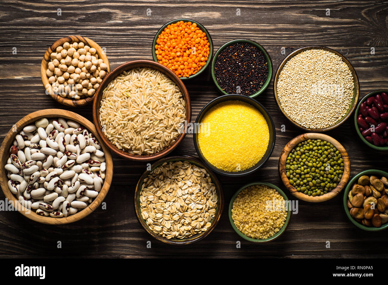 Grains, Legumes, and beans assortment top view Stock Photo Alamy