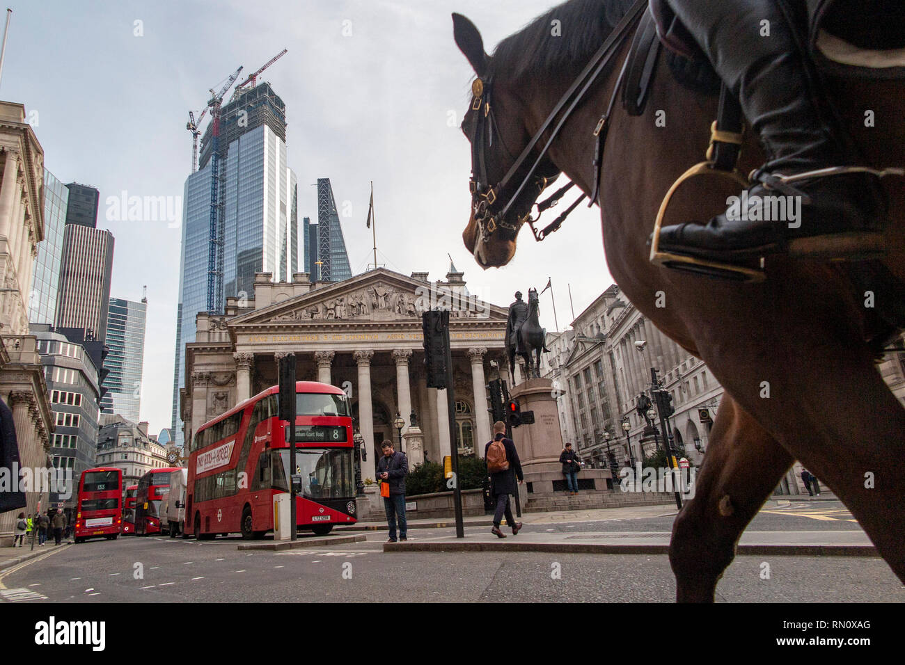 Mounted police in the City of London Stock Photo