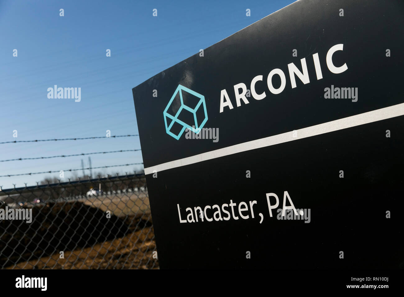 A logo sign outside of a facility occupied by Arconic in Lancaster