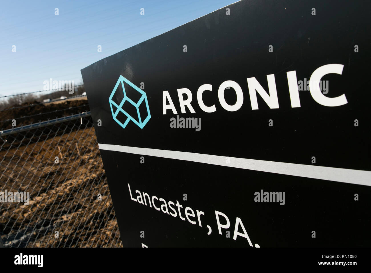 A logo sign outside of a facility occupied by Arconic in Lancaster