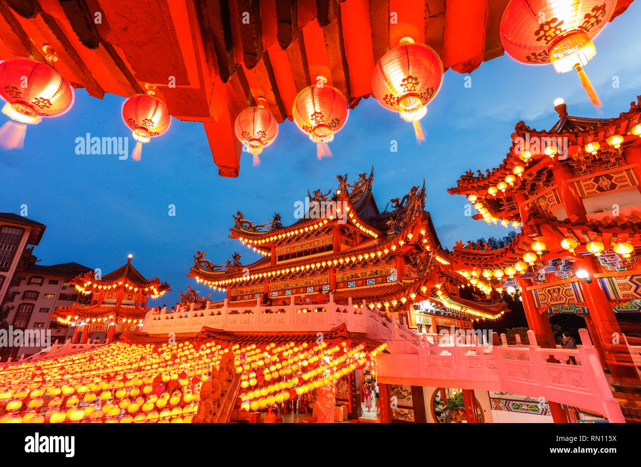 Lanterns glow during the Chinese New Year, Kuala Lumpur, Malaysia. Stock Photo