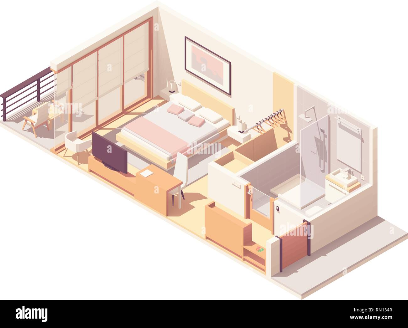 Vector Isometric Hotel Room Cross Section Stock Vector Art