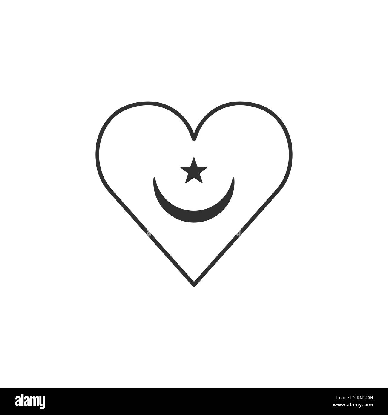Mauritania flag icon in a heart shape in black outline flat design. Independence day or National day holiday concept. Stock Vector