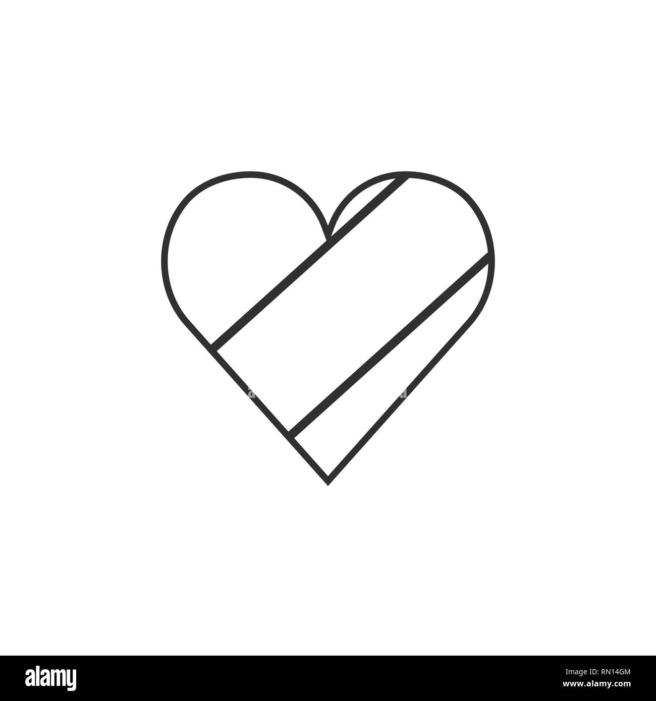 Republic of the Congo flag icon in a heart shape in black outline flat ...