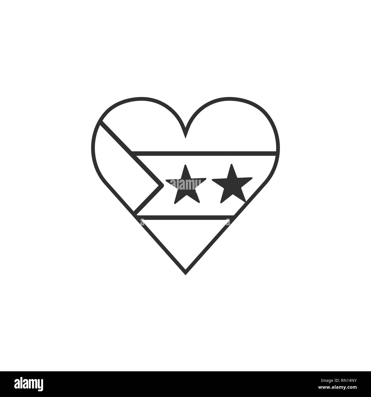 Sao Tome and Principe flag icon in a heart shape in black outline flat