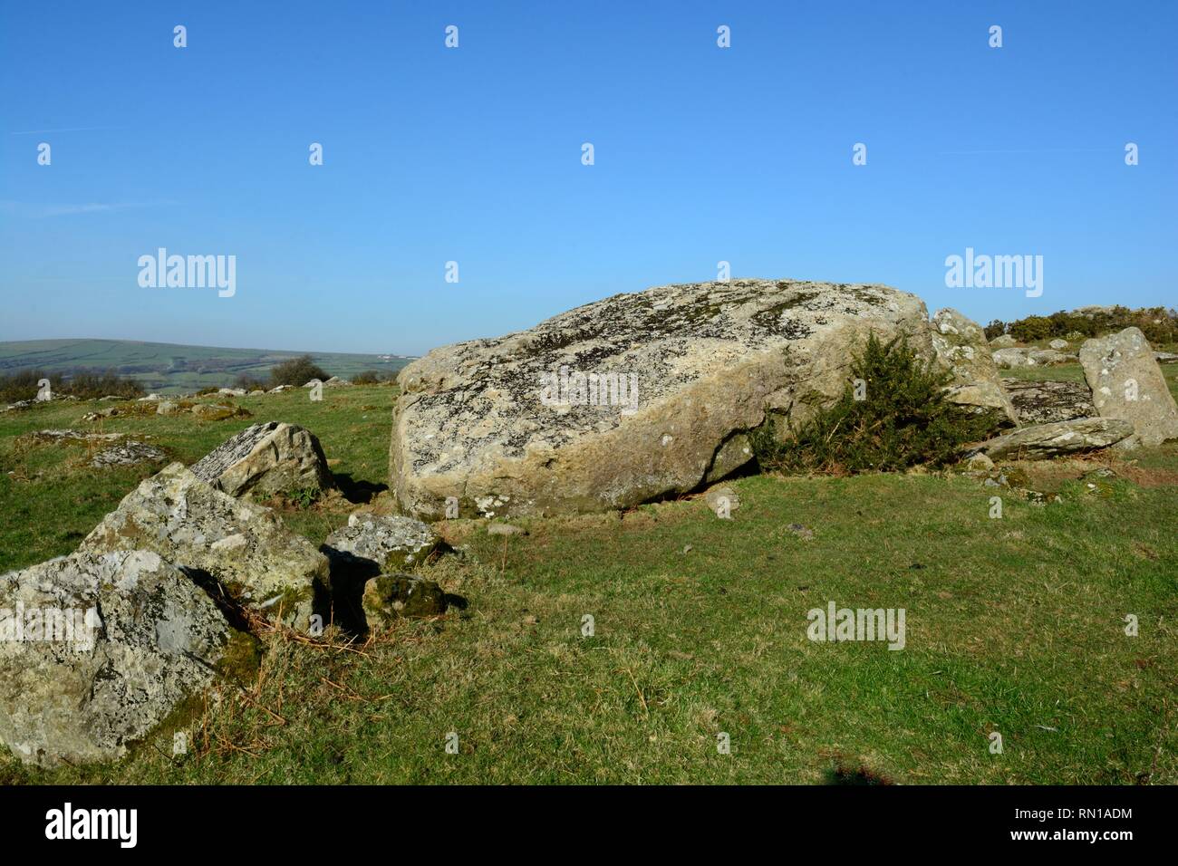 Garn Turne or Old Coldstone burial chamber with collapsed capstone thought to weigh 60 tons Neolithic period Wolfscastle Cas -BlaiddWales Cymru UK Stock Photo
