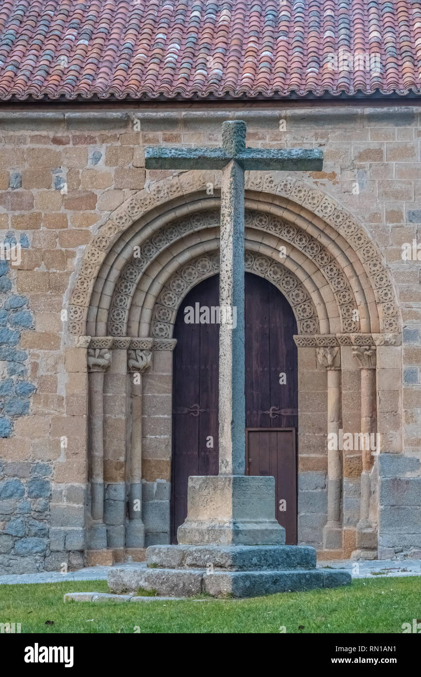 Beautiful romanesque church on the shores of the Adaja river near the Roman Brdige in Avila, Castile-Leon, Spain Stock Photo