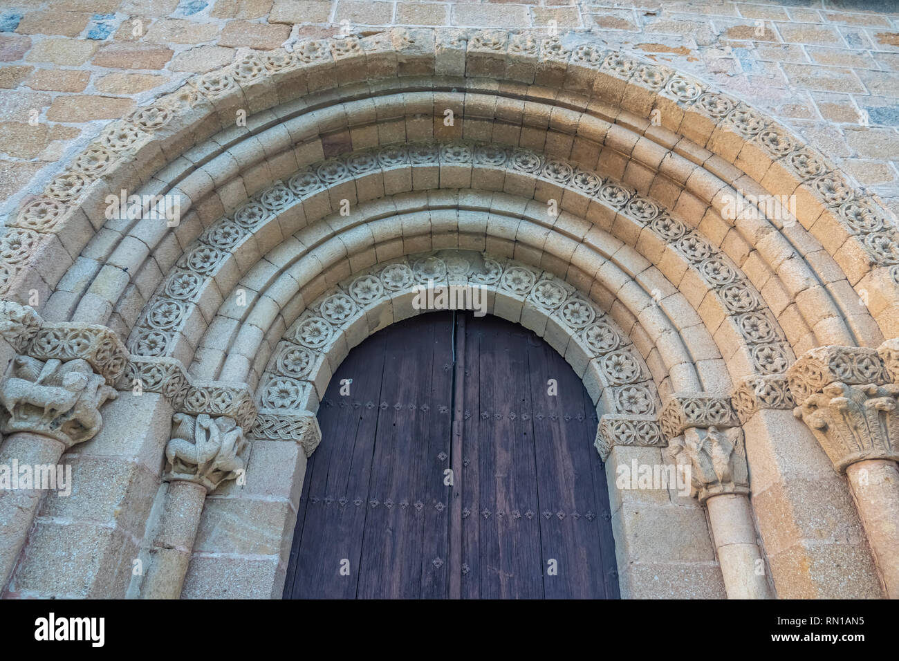 Beautiful romanesque church on the shores of the Adaja river near the Roman Brdige in Avila, Castile-Leon, Spain Stock Photo