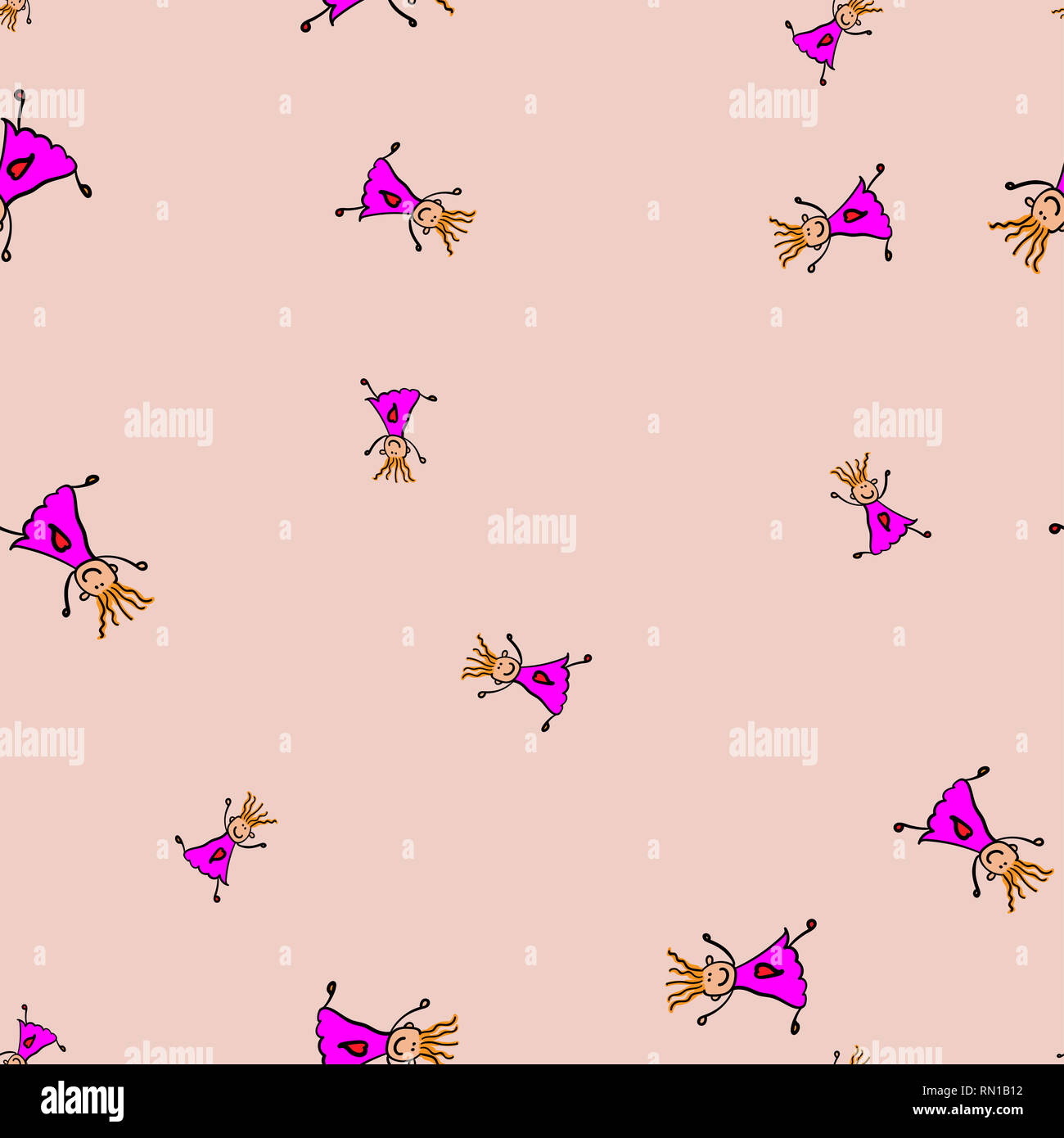 Kids seamless pattern in doodle style. illustration on color background ...