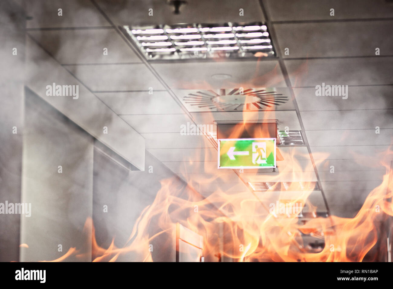 Fire in the office building Stock Photo - Alamy