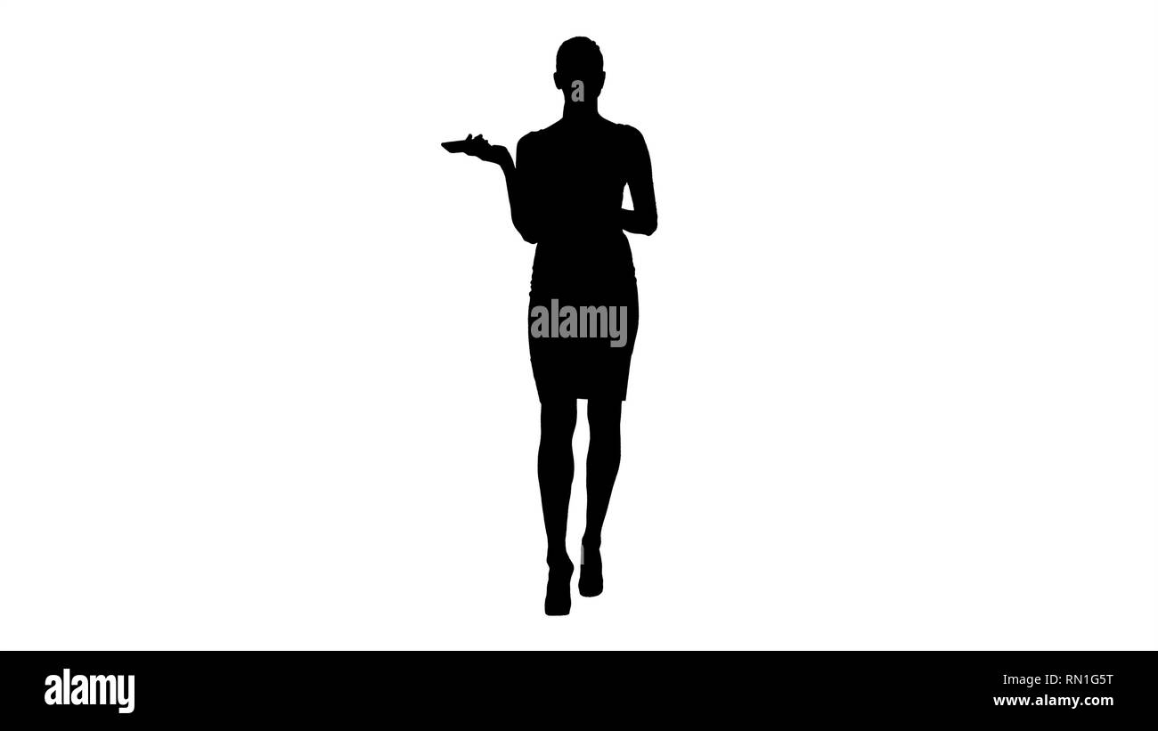 Silhouette Woman shouting and argue on the phone. Stock Photo