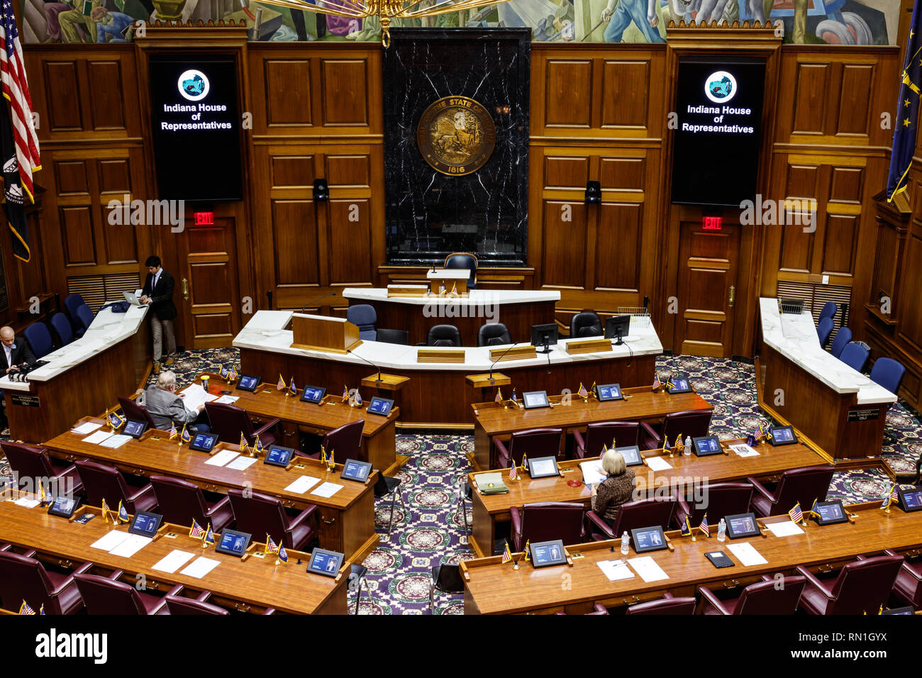 Indianapolis - Circa January 2019: Indiana State House of Representatives in session preparing arguments for and against a Bill I Stock Photo