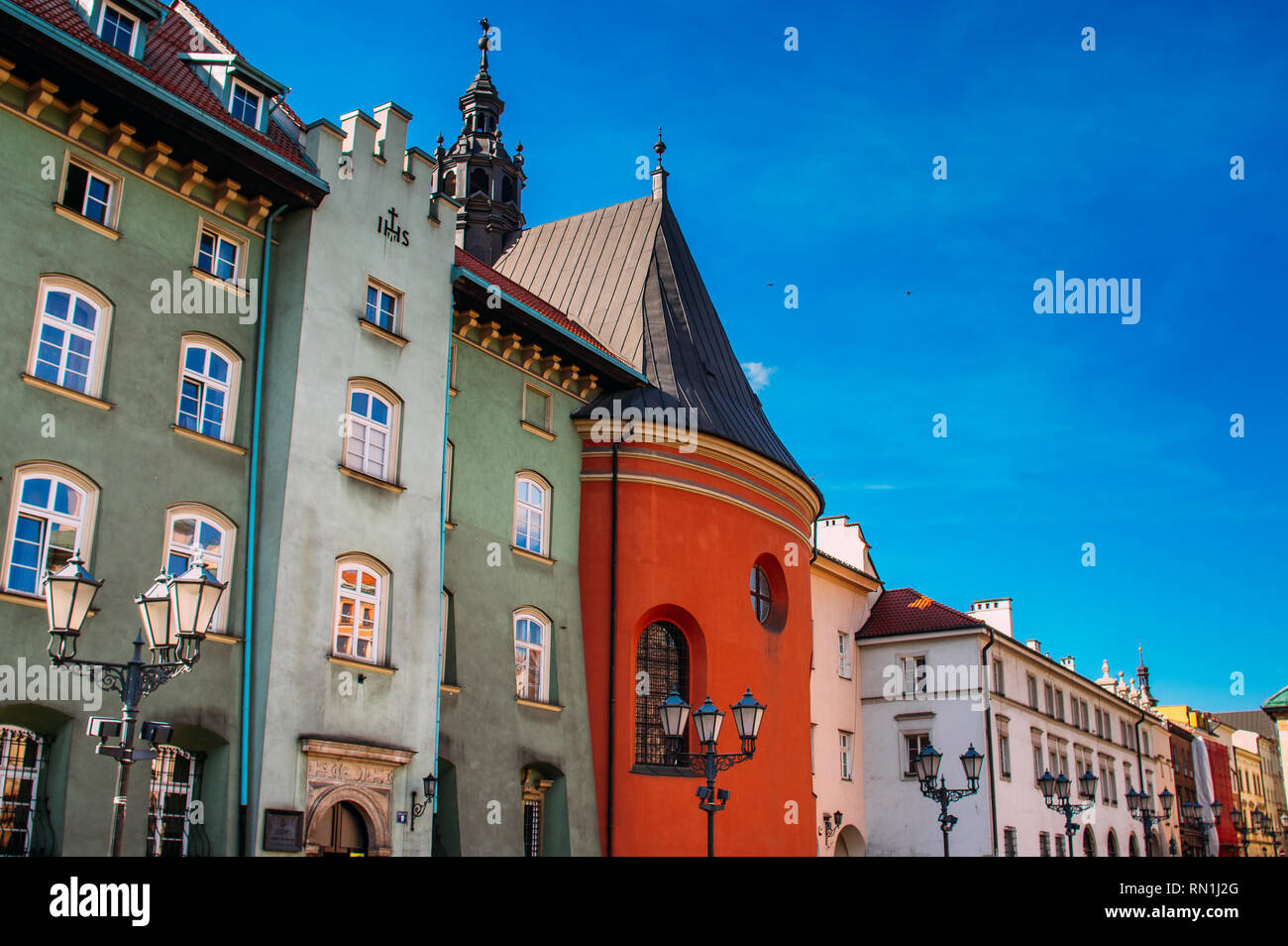 Beautiful houses on Krakow small market square, Poland Stock Photo Alamy