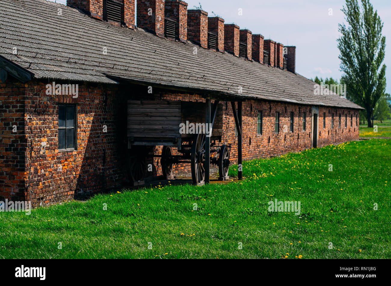 Barracks inside Auschwitz - Birkenau concentration camp near Krakow, Poland Stock Photo