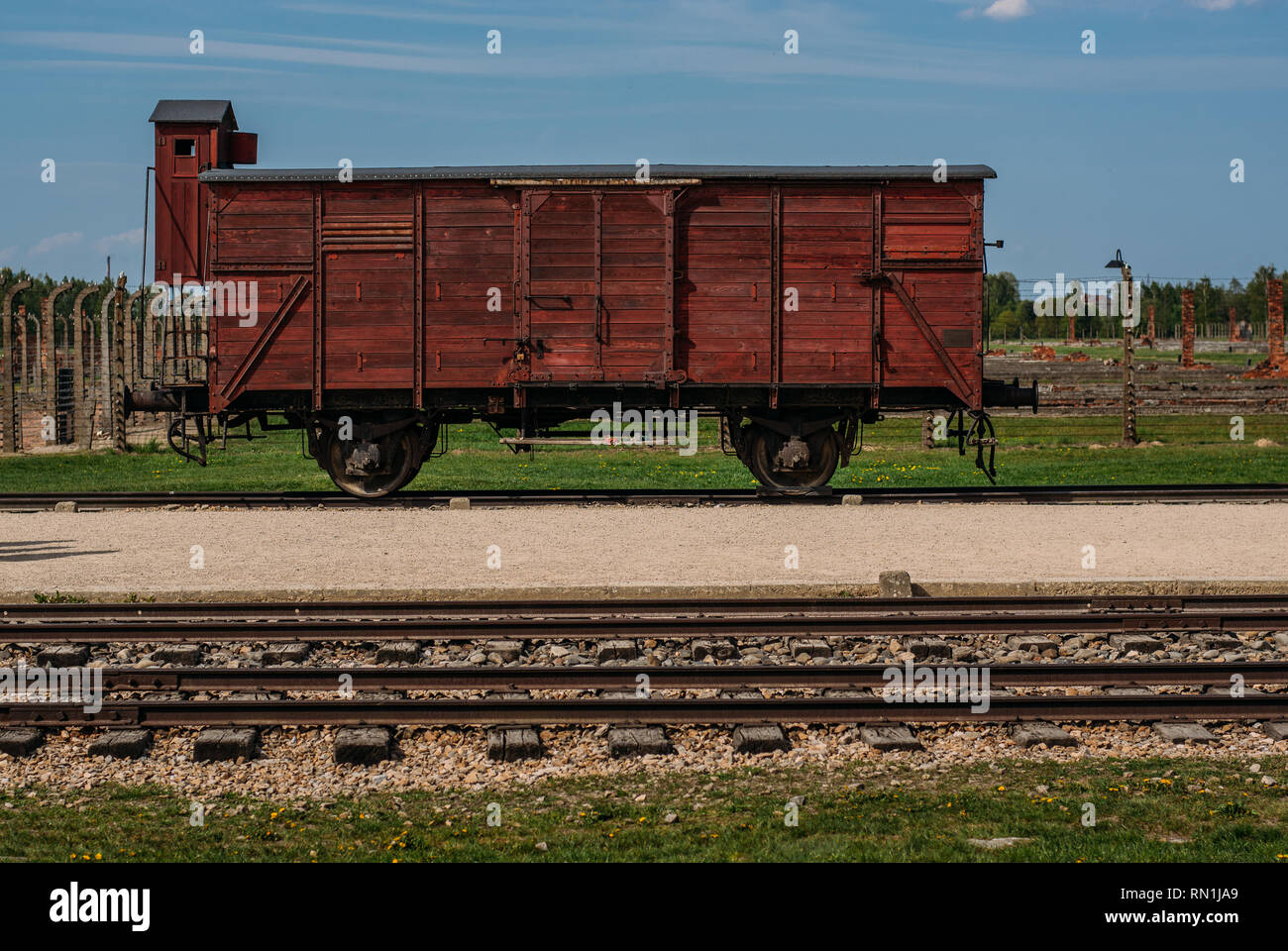 Wagon inside Auschwitz - Birkenau concentration camp near Krakow, Poland Stock Photo