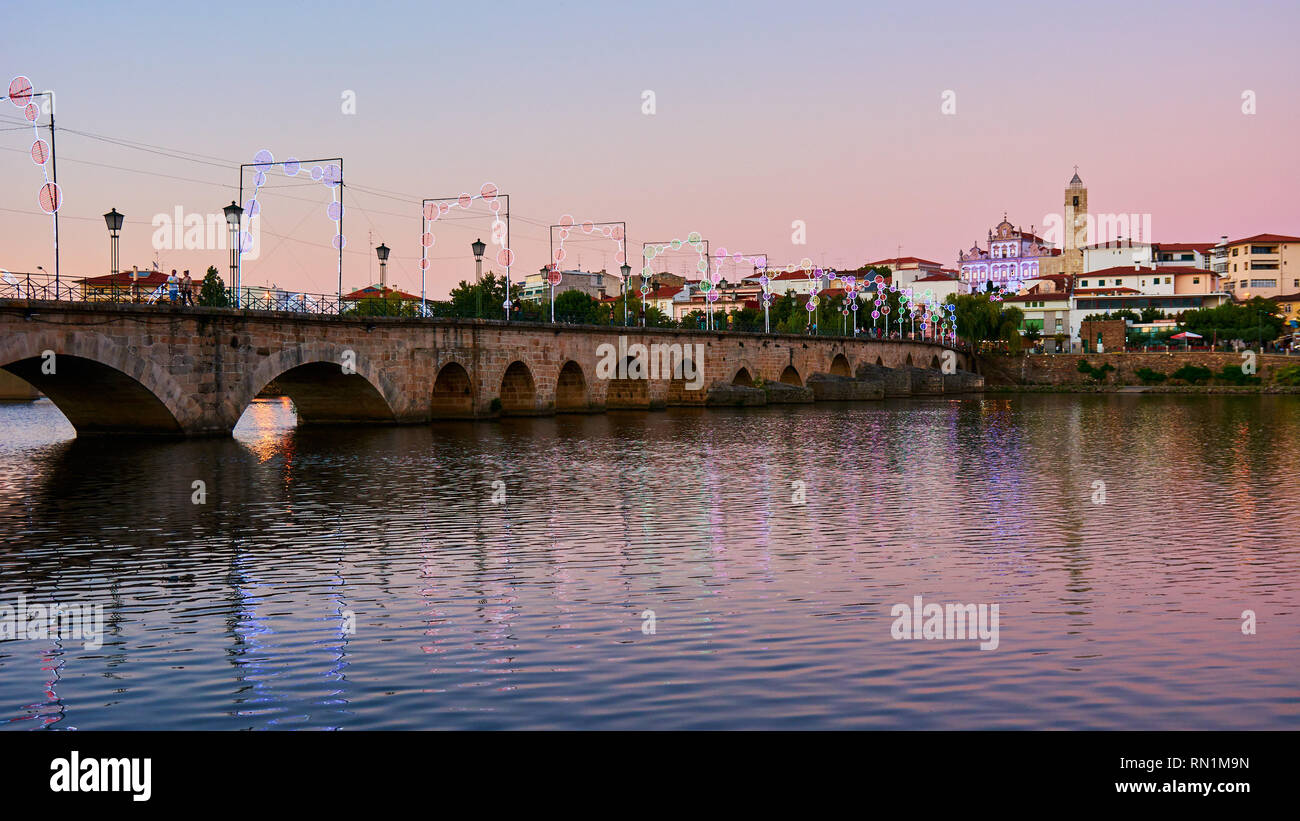 Mirandela, Portugal - July 20, 2014 : View of the pedestrian bridge over the Tua River in Mirandela, portugal Stock Photo