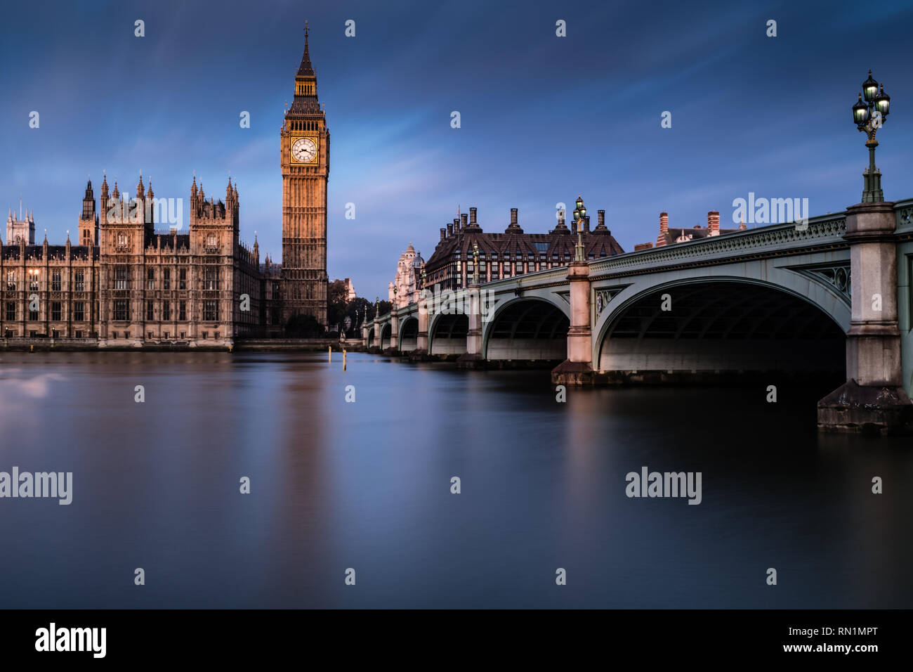 Houses of Parliament, London. Long Exposure at sunrise - Stock Image