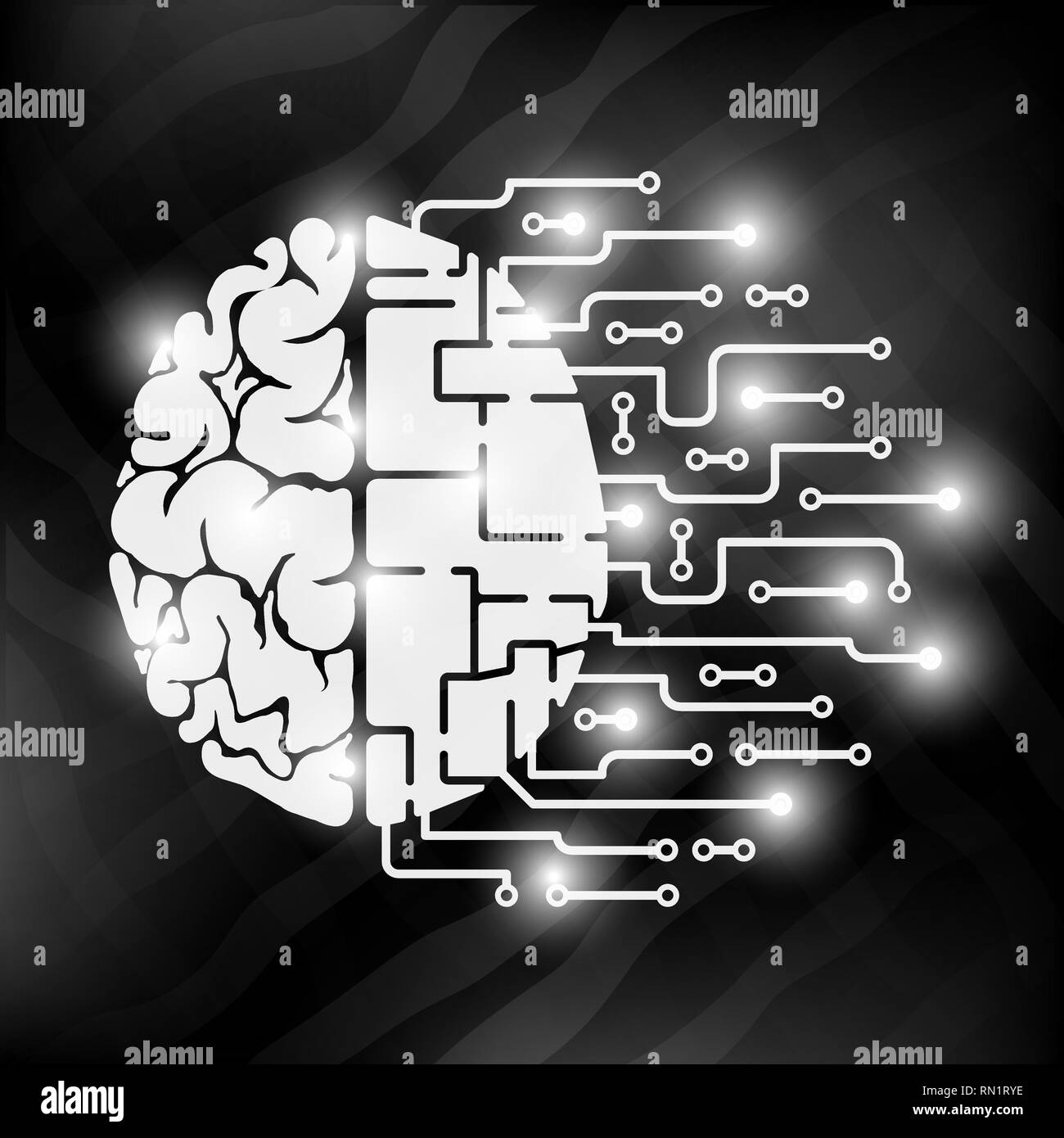 The human brain is abstract. Human hemisphere and hemisphere from a car or a robot. Electronics and nerves Stock Vector