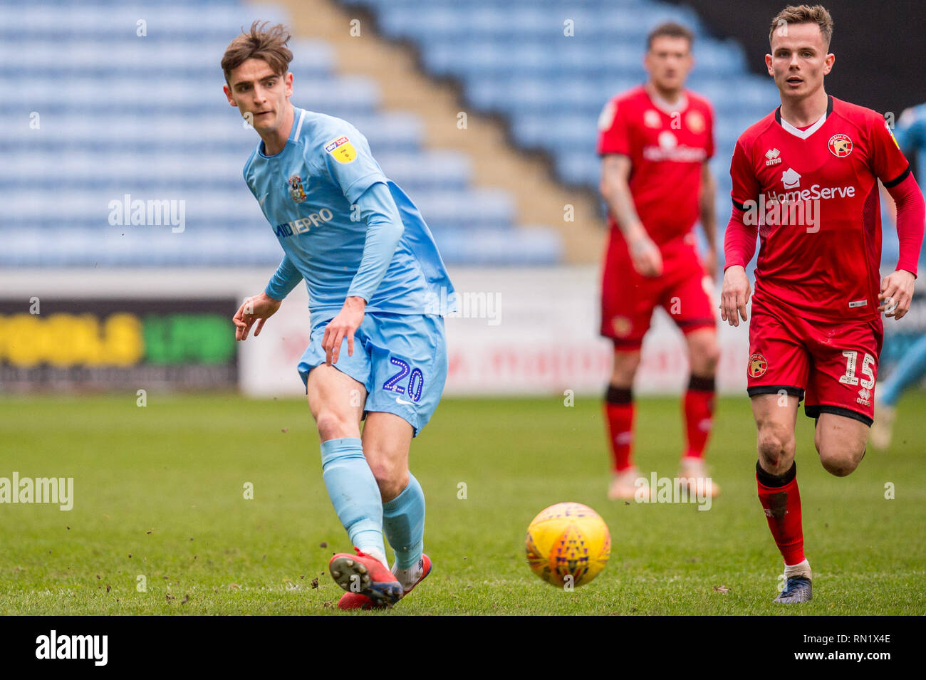 Ricoh arena, Coventry, UK. 16th Feb, 2019. Tom Bayliss of Coventry City during the EFL Sky Bet League 1 match between Coventry City and Walsall at the Ricoh Arena, Coventry, England on 16 February 2019. Photo by Matthew Buchan.  Editorial use only, license required for commercial use. No use in betting, games or a single club/league/player publications. Stock Photo