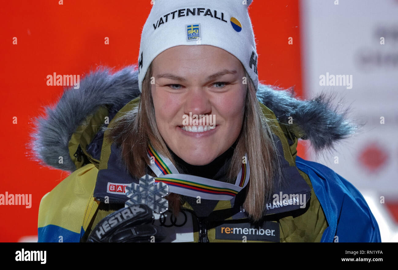 Are Sweden 16th Feb 2019 Alpine Skiing World Championship Slalom Ladies Anna Swenn Larsson From Sweden Was Second At The Award Ceremony Credit Michael Kappeler Dpa Alamy Live News Stock Photo Alamy