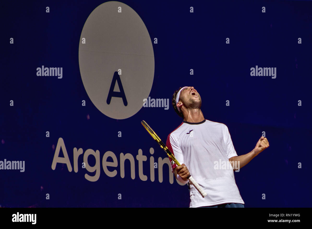 Buenos Aires, Federal Capital, Argentina. 16th Feb, 2019. The Italian Marco Cecchinato is already a finalist in the Argentina Open 2019 and waits for the winner of the semifinal that will play the Austrian Dominic Thiem and the Argentine Diego Schwartzman in moments. Credit: Roberto Almeida Aveledo/ZUMA Wire/Alamy Live News Stock Photo