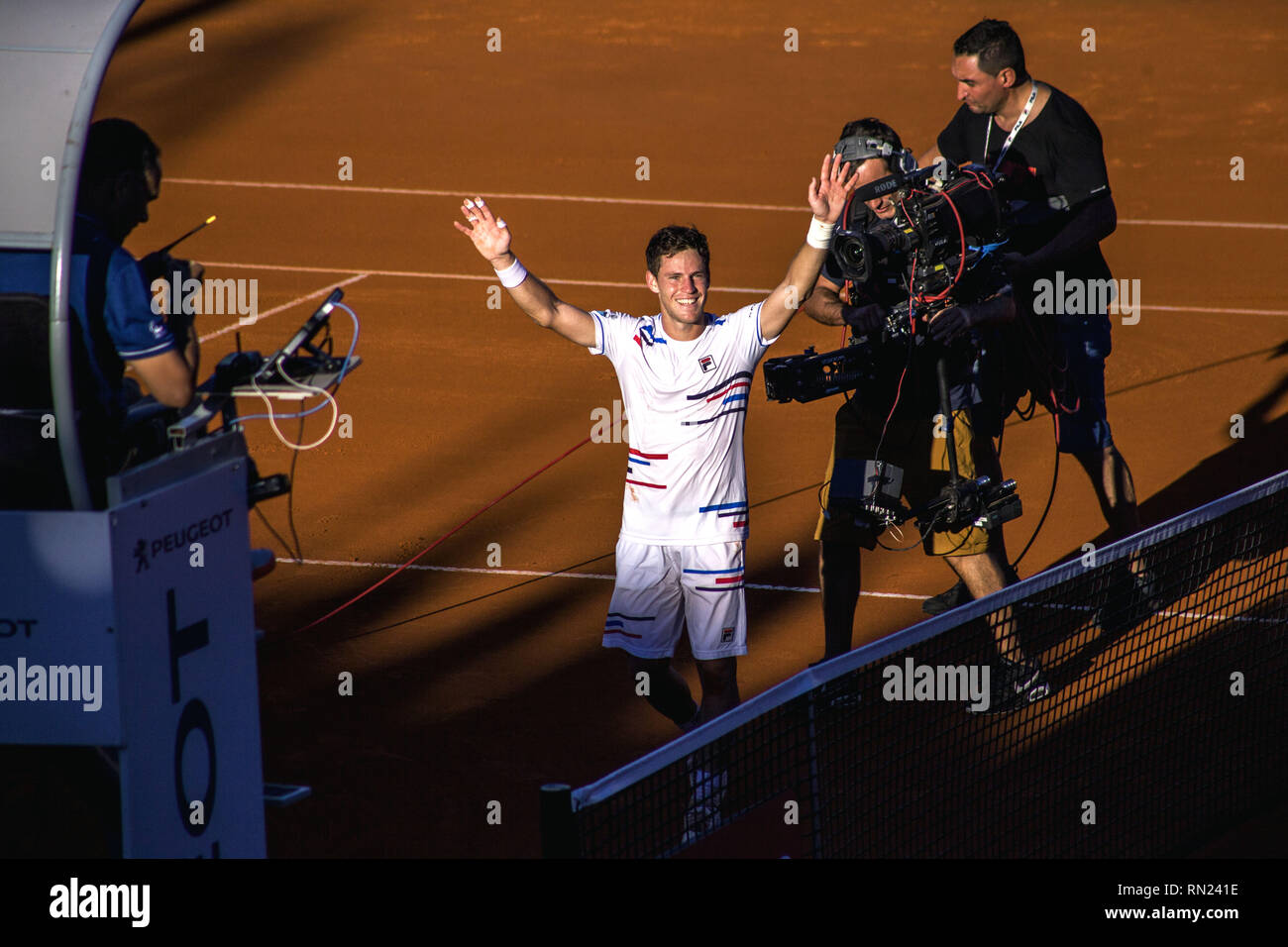 Buenos Aires, Federal Capital, Argentina. 16th Feb, 2019. Diego Schwartzman defeated Dominic Thiem and is in the final. After losing the priemer set 2 games to 6 Diego undertook the comeback, winning the second set 6-4. The third set could have been for any of the two players who fought until the end taking the match to tie break where ''El Peque'' (The Little) with the fans on their side ended up beating the Austrian 7 (7) -6 (5). Credit: ZUMA Press, Inc./Alamy Live News Stock Photo