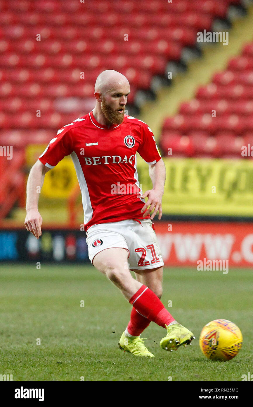 London, UK. 16th Feb 2019. Jonathan Williams of Charlton Athletic passing the ball during the EFL Sky Bet League 1 match between Charlton Athletic and Blackpool at The Valley, London, England on 16 February 2019. Photo by Carlton Myrie.  Editorial use only, license required for commercial use. No use in betting, games or a single club/league/player publications. Credit: UK Sports Pics Ltd/Alamy Live News Stock Photo