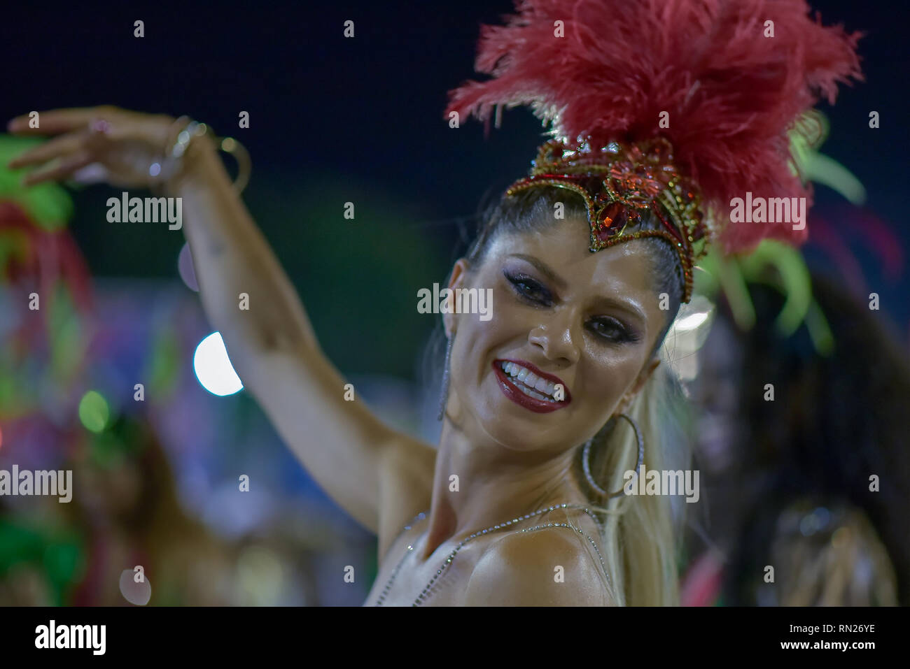 Rio De Janeiro Brazil 16th Feb 19 Carnival 19 Technical Essay Rj Julianne Trevisol Highlight Of The School Of Samba Viradouro Participates In The Technical Essay At The Sambodromo Of Rio