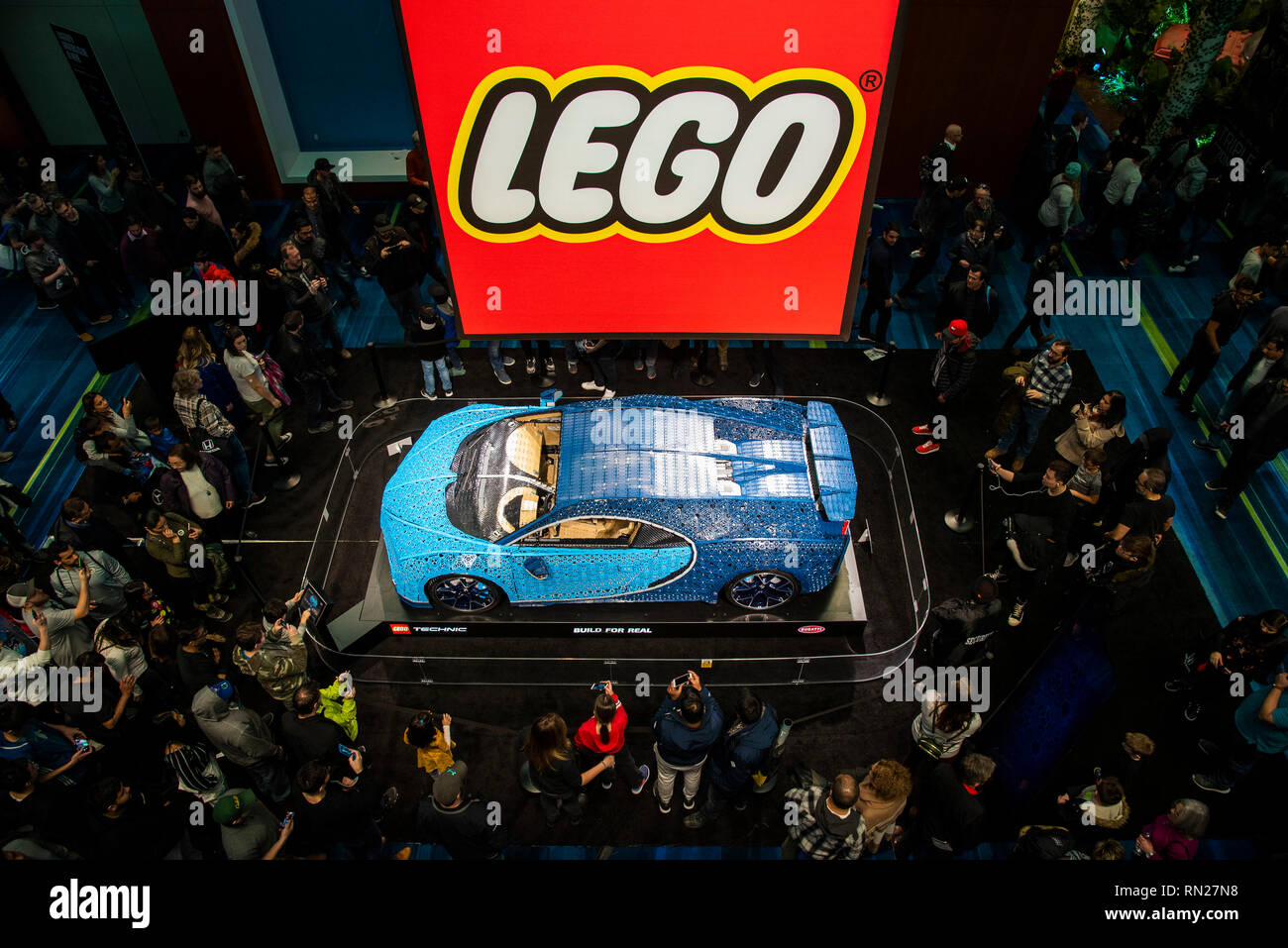 Toronto, Canada. February 16, 2019. A full size LEGO Technic Bugatti Chiron  on display at the 2019 Canadian International Autoshow at the Metro Toronto  Convention Centre. Dominic Chan/EXimages Credit: EXImages/Alamy Live News