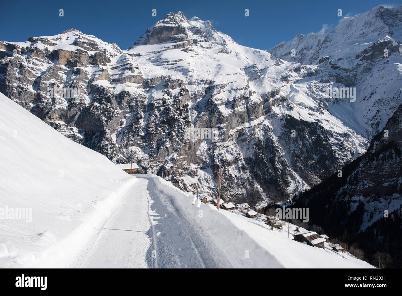 swiss alps landscape. Gimmelwald is a small mountain village in the 