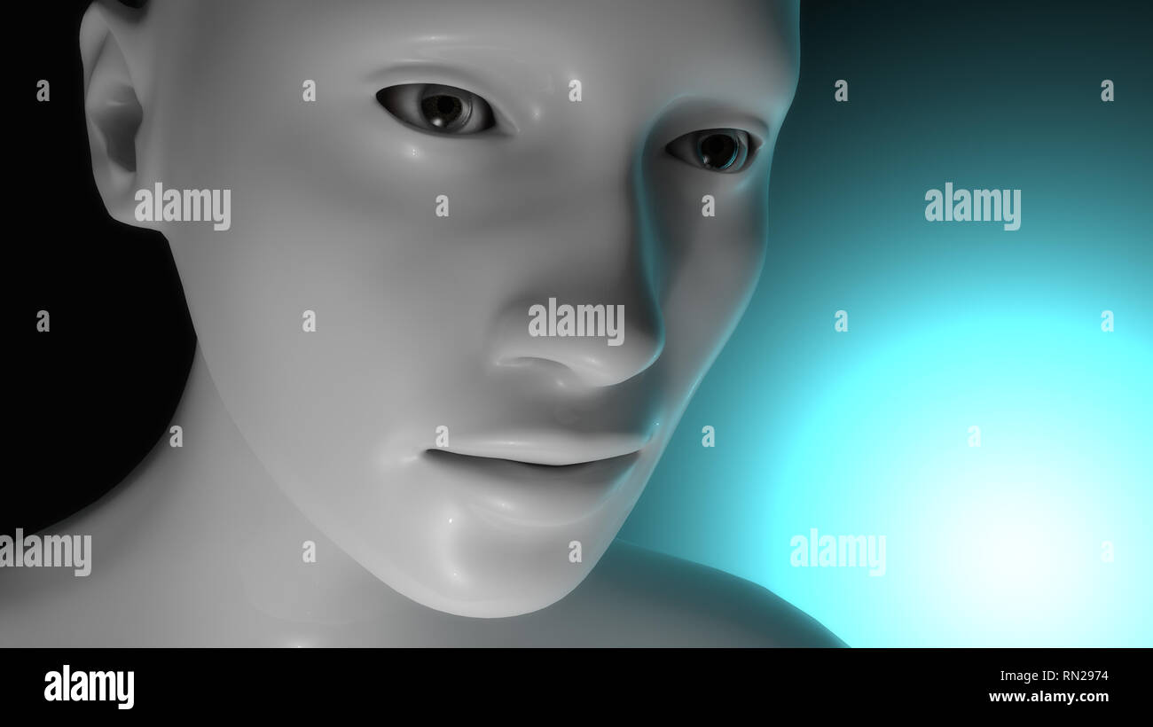 3D render. Human cyborg head Stock Photo