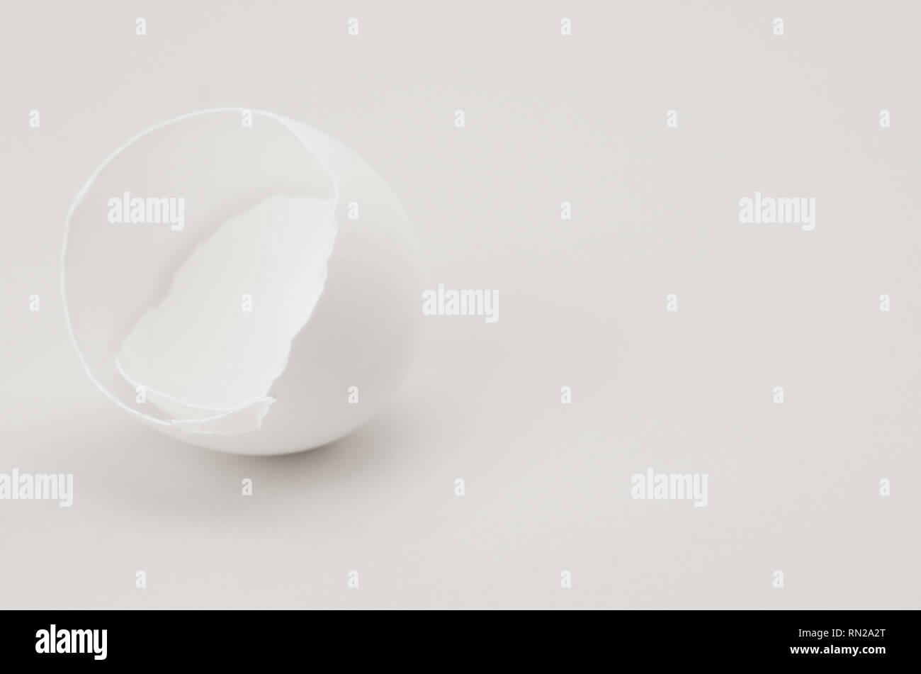 white empty broken egg shell on a pastel colored surface Stock Photo